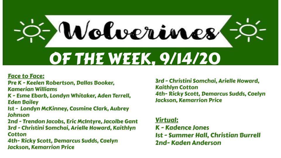 WOW Students Week of 9/14/20