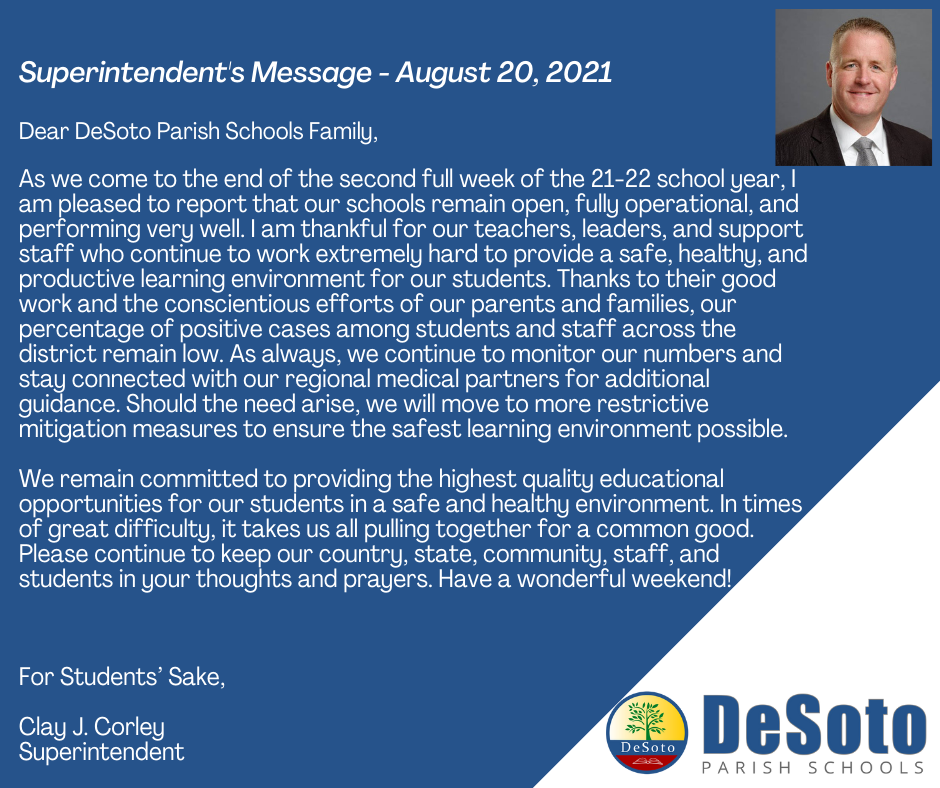 Superintendent's Message 8.20.21