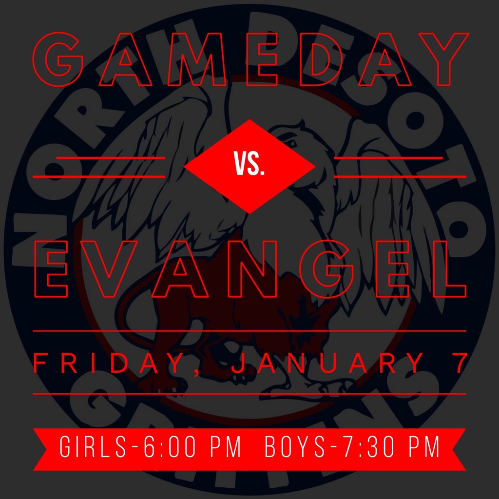 North DeSoto Basketball vs Evangel. Friday, January 7th. Starts at 6pm!